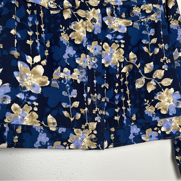 Baxter & Wells Jacket Blue Floral Boho Print Front Button Collared Lightweight - Picture 8 of 17